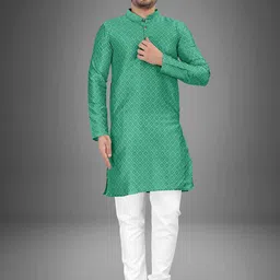 trustous Men Geometric Flared Sleeves Thread Work Jacquard Kurta-47
