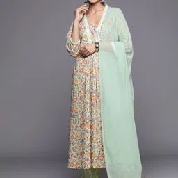 Varanga Women Floral Printed Mirror Work Kurta with Trousers & With Dupatta Kurta Sets-picture-29