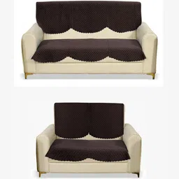 Fashion Throw Coffee Brown 4 Pieces Checked 5-Seater Velvet Sofa Covers-image-53