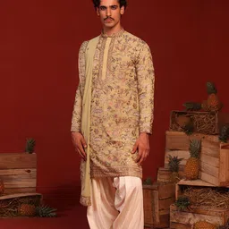 KALPRAAG Animal Print Embroidered Sequinned Mandarin Collar Kurta with Patiala & Dupatta-image-24