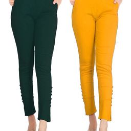 SAJATA Women Green Cotton Casual Cigarette Trousers-picture-3