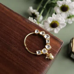 CURIO COTTAGE Gold-Plated Artificial Stones and Beads Ring Nosepin-17