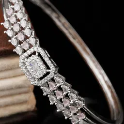 TKRB SALES Rhodium-Plated Cubic Zirconia Studded Bangle Style Bracelet-picture-48