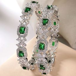 ZENEME Set Of 2 Rhodium-Plated AD-Studded Bangles image 1
