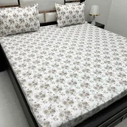 Pure Decor Villa White Printed Pure Cotton 380 TC King Bedsheet Set2.73 m x 2.76 m-image-60