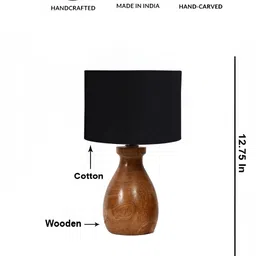 Devansh Black & Brown Textured Wooden & Cotton Abstract Shaped Table Lamp-6