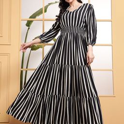 Raiyani Fashion Striped Tiered V-Neck Fit & Flare Maxi Dress-picture-15