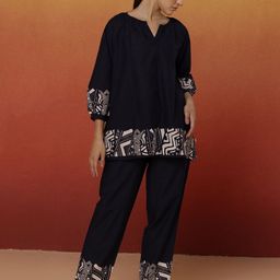 Bannos Swagger Printed Round Neck Pure Cotton Shirt With Trousers Co-Ords-image-69