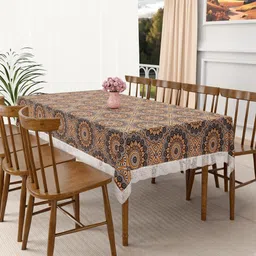 RUBOXA Black Rangoli Printed Plastic 8-Seater Table Cover-12