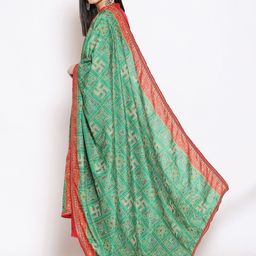Dupatta Bazaar Green & Red Printed Dupatta with Gotta Patti image 4