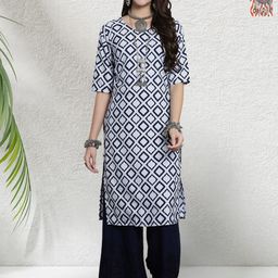 HERE&NOW Selection Of 2 Geometric Printed Round Neck Straight Kurta-image-85