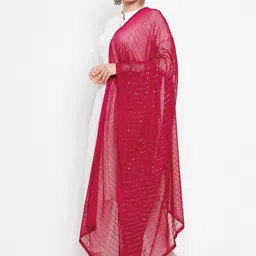 Clora Creation Maroon & Gold-Toned Embroidered Dupatta with Sequinned image 3