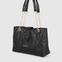 Fastrack Black PU Structured Tote Bag with Quilted image 3