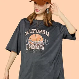 Dreambe Women Typography 2 Printed Hooded Drop-Shoulder Sleeves Applique T-shirt-picture-17