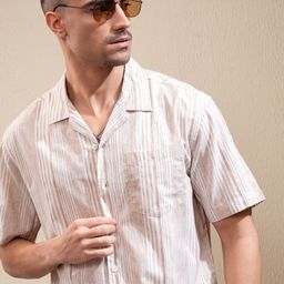 LOCOMOTIVE Premium Men Horizontal Stripped Cuban Collar Relaxed Fit Shirt-image-30