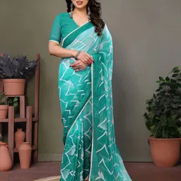 VILLAGIUS Women Pure Georgette Block Print Saree-image-20