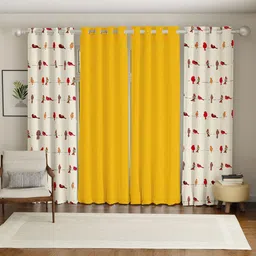 URBAN SPACE Yellow & White Set of 4 Floral Long Door Curtain-image-45