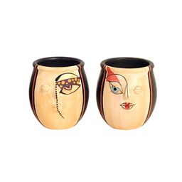 AAKRITI ART CREATIONS 2Pcs Brown & Beige Terracotta Face Art Twin Pots-29