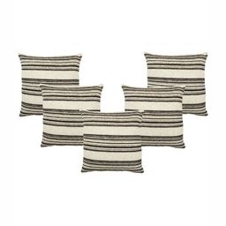 Saral Home Black & Off White 5 Pieces Striped Square Cushion Covers-14
