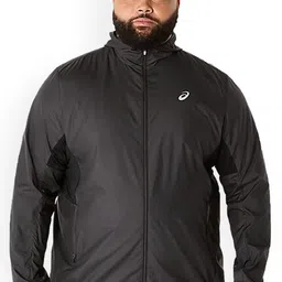 ASICS Men Plus Size Hooded Solid Lightweight Sporty Jacket-picture-0