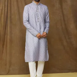 Samyukta Singhania Men Printed Regular Thread Work Kurta with Churidar image 3