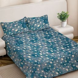 FABINALIV Turquoise Blue Abstract Woollen 300 TC Double King Bedsheet Set-2.50 m X 2.25 m-image-9