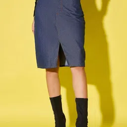 BUY NEW TREND High-Waist A-line Knee Length Skirt With Front Slit-image-91