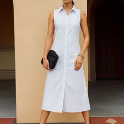 SASSAFRAS Print Shirt Midi Dress-image-88