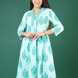 V-Mart Floral Printed Cotton V-Neck A-Line Kurta-picture-15