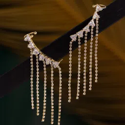 Voylla Gold-Plated American Diamond Studded Korean Contemporary Ear Cuff Earrings-image-97