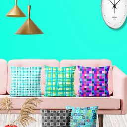 ArtzFolio Multicoloured Set of 5 Velvet Square Cushion Covers-18