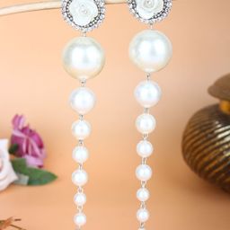 StyleCast Silver Plated Rhinestone Studded & Beaded Contemporary Drop Earrings-image-31