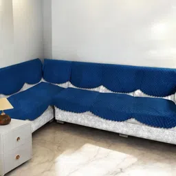 BIGGER FISH Navy Blue 12 Pieces 6 Seater Velvet Sofa Covers-image-37