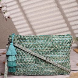 Anekaant Chevron Self Design Structured Tasselled Cotton Acrylic Sling Bag-14