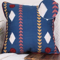 STITCHNEST Blue & Yellow Floral Square Cushion Cover-image-37