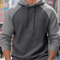 Mast & Harbour Men Colourblocked Self Design Hooded Pullover Sweatshirt-picture-0
