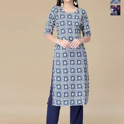 HERE&NOW Selection Of 3 Geometric Printed Round Neck Straight Kurta-11