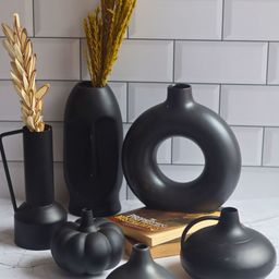 WEAVING HOMES Black 6 Pieces Ceramic Vases-25
