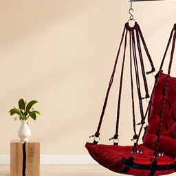 Swingzy Red Textured Leather Velvet Hammock Swing With Cushion-44