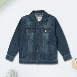 max Boys Washed Checked Polyester Denim Jacket with Patchwork-40