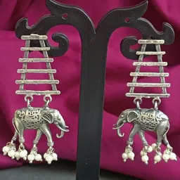 Efulgenz Silver-Plated Antique Elephant Shaped Beaded Drop Earrings-51