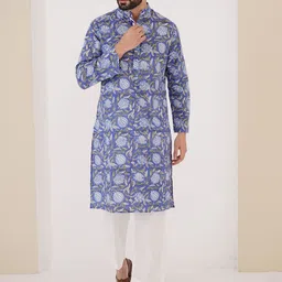 NERO Men Ethnic Motifs Printed Thread Work Kurta-picture-1