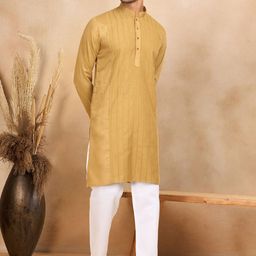 KRAFT INDIA Men Striped Mandarin Collar Regular Kurta with Pyjamas-image-57