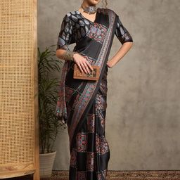 Anouk Ethnic Motifs Pure Crepe Block Print Saree-picture-13