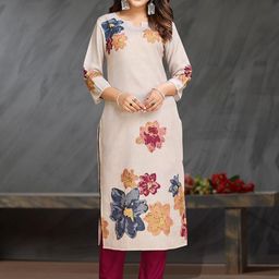 MOJILAA Women Floral Printed Regular Sequinned Kurta with Trousers-image-77