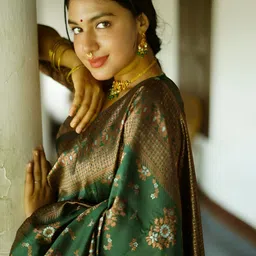 SWEETPEL Woven Design Zari Banarasi Saree With Blouse Piece-picture-46