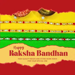 MANSIYAORANGE Set Of 3 Artificial Beaded Thread Rakhi image 3