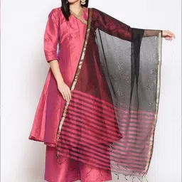 Dupatta Bazaar Black & Fuchsia Striped Dupatta image 3