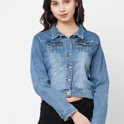 Kraus Jeans Washed Spread Collar Crop Cotton Jacket-53