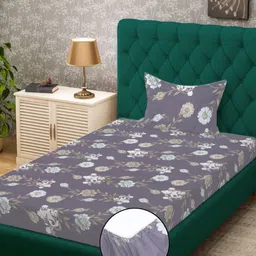 Myntra Elegant Homes Grey Printed 400 TC Fitted Single Bedsheet Set 2.25 m x 1.5 m-image-35